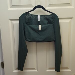 Aerie Forest Green Long Sleeve Crop Top